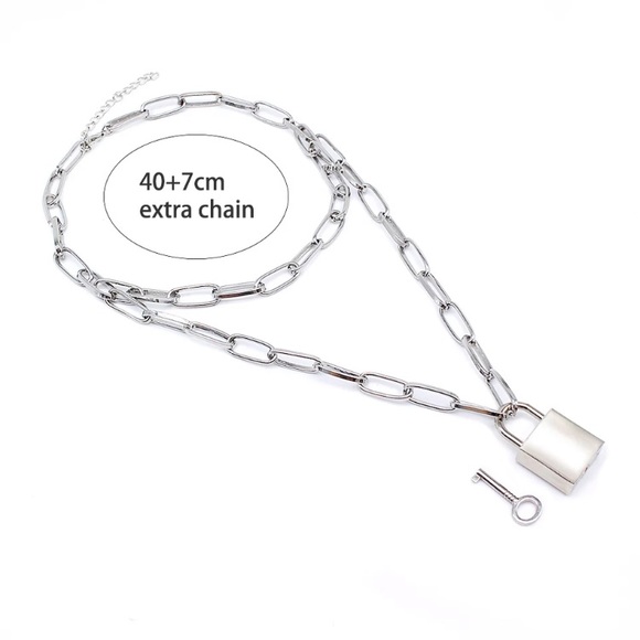 Silver Tone Lock Key Chunky Necklace - Picture 2 of 4